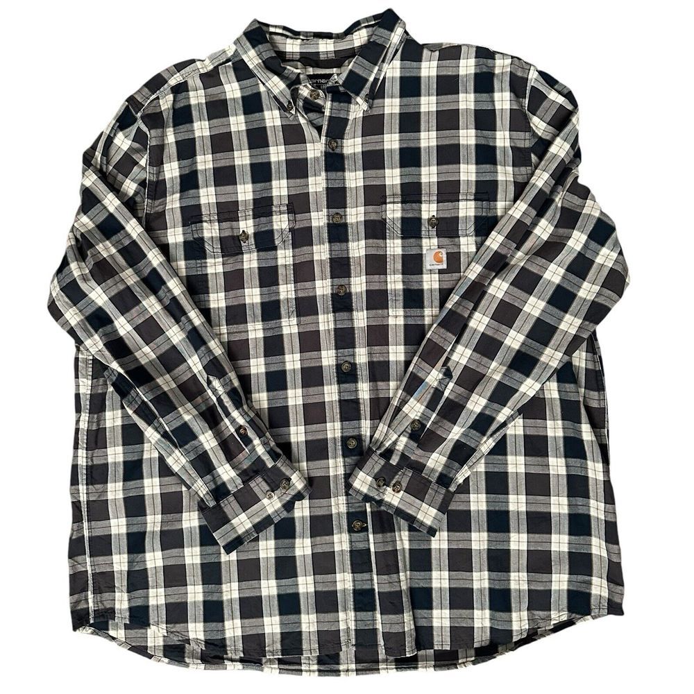 Carhartt Plaid Men's Rugged Outdoor Wear Long Sleeve Button Down Shirt -Lot Of 2 - Picture 2 of 16